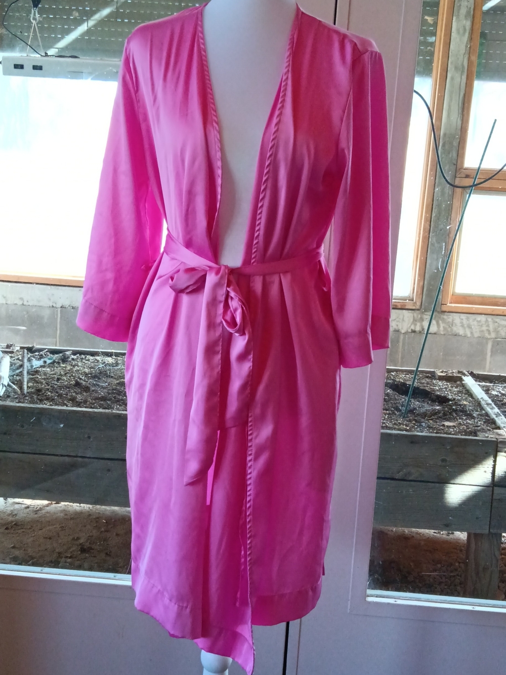 Kimono Pink Satin Robe with Tie Belt - Women Intimates & Sleepwear